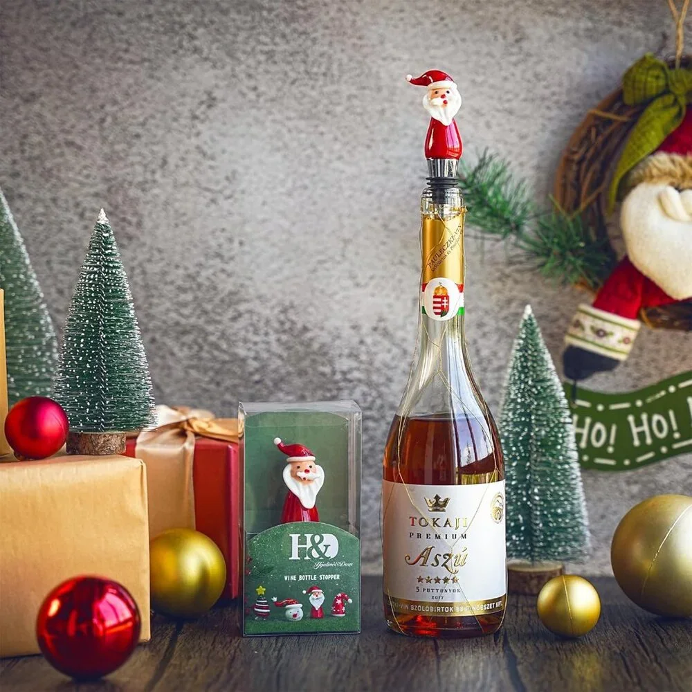 Charming Santa Wine Bottle Stopper - 4.5'' Reusable Glass Cork for Holiday Cheer